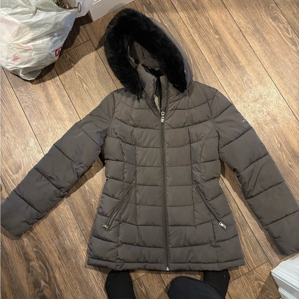 Calvin Klein Charcoal Puffer Jacket with Hood